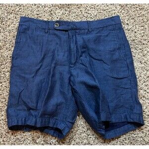 Peter Millar Crown Cool Linen Blend Golf Shorts Mens 34 Navy Blue Herringbone 7”
